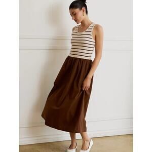 Sunday Edition Cream Brown Stripe Knit Midi Dress Sz M